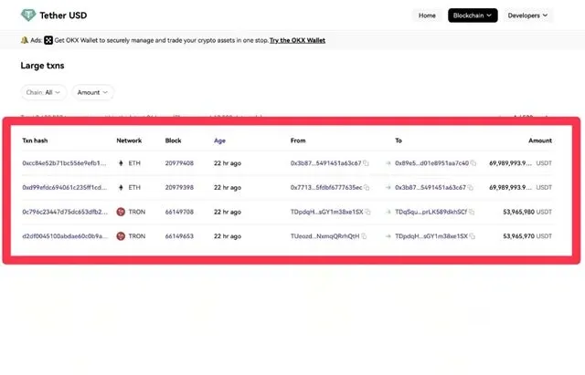 การโอนเงิน USDT กว่า 247,911,936 USDT หรือคิดเป็นมูลค่ากว่า 8,223 ล้านบาท